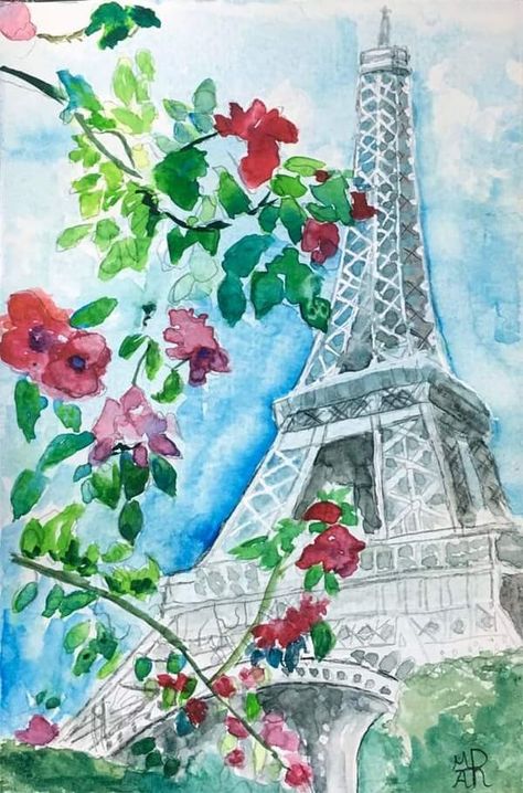 Paris Watercolor Painting, Paris In The Spring, Torre Eiffel Paris, Improve Drawings, Eiffel Tower Art, Painterly Style, Alice In Wonderland Aesthetic, Paris Painting, Watercolor Subjects