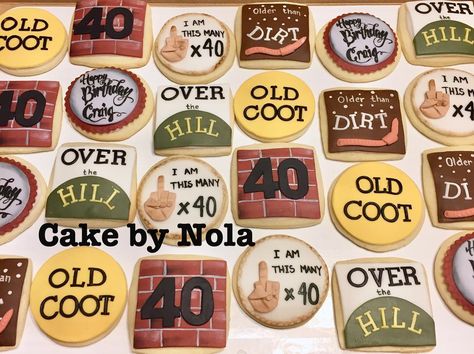 Over The Hill Cookies Decorated, Over The Hill Cookies, 40th Bday Ideas, Fortieth Birthday, Cookie Board, Grandma Cookies, 50th Cake, Spring Cookies, Fondant Cookies