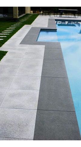 Two toned pool pavers Swimming Pools And Spas - page 2 Pool Paving, Deck Piscina, Pool Pavers, Black Tapestry, Pool Finishes, Swimming Pool Landscaping, Luxury Swimming Pools, Swimming Pool Tiles, Pool Renovation