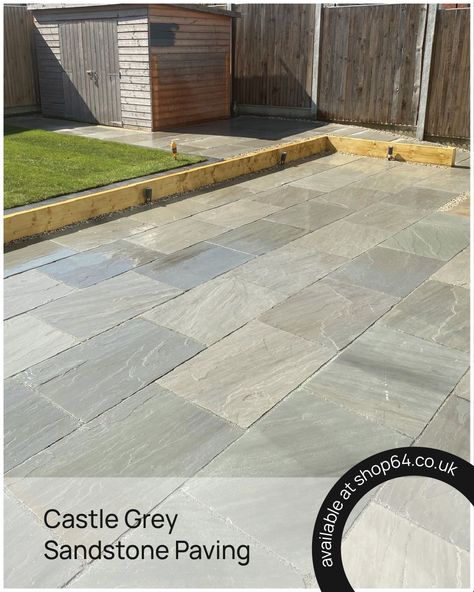 Our Castle Grey Sandstone. The natural premium sandstone paving collection available at shop64.co.uk. This premium sandstone paving in a blend of shades from light to mid greys. Suitable for both indoor and outdoor living spaces. Ideal for your garden patio and available in a full range of beautiful natural colours while providing real design flexibility and uniqueness. Colours vary in all-natural stone products, all the images shown are as a guide only. #garden #gardentransformation #patio Natural Stone Paving, Landscaping Rock, Stone Paving, Sandstone Paving, Stone Products, Outdoor Living Spaces, Natural Colours, Paving Stones, Garden Patio