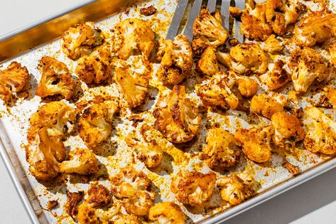 Turmeric, paprika, and a bit of sugar turn cauliflower into culinary gold with this spicy roasted cauliflower recipe. Spicy Roasted Cauliflower, Spicy Cauliflower, Spiced Cauliflower, Cauliflower Recipe, Roasted Meat, Oven Cooking, Indian Spices, Cauliflower Recipes, Lemon Recipes