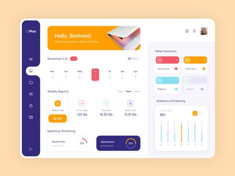 Dashboard - CleanMac by Outcrowd on Dribbble การออกแบบ Ui Ux, Edit Png, To Do App, App Builder, Ui Ux 디자인, Power Bi, Dashboard Ui, Design Websites, Ios Design