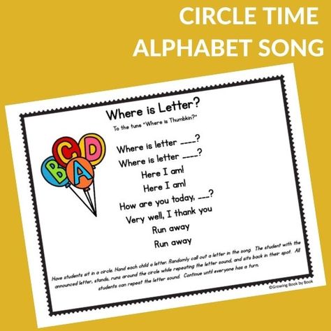 This circle time ABC song is perfect to use with toddlers and preschoolers to build letter recognition and letter sounds. #circletime #alphabet #teaching #GrowingBookbyBook Letter S Songs For Preschool, Letter Circle Time Activities, Abc Songs For Preschool, Letter L Song, Bees Activities, December Preschool, Circle Time Games, Teaching Letter Recognition, Friendship Lessons