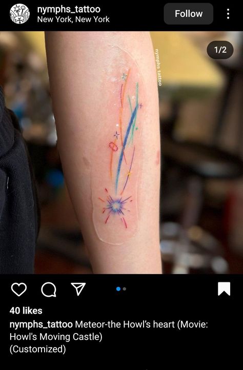 Howls Star Tattoo, Howls Moving Castle Tattoo Color, Small Howls Moving Castle Tattoos, Howl Pendragon Tattoo Ideas, Calcifer Star Tattoo, Howls Moving Castle Tattoo Design, Howls Moving Castle Ring Tattoo, Subtle Howls Moving Castle Tattoo, Studio Ghibli Howls Moving Castle Tattoo