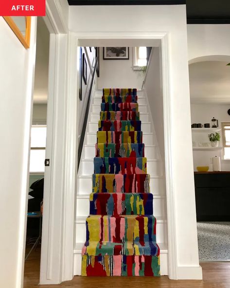 Carpeted Staircase, Staircase Styles, Painted Staircases, Staircase Runner, Removing Carpet, Sweat Equity, Carpet Tape, Staircase Makeover, Dose Of Colors