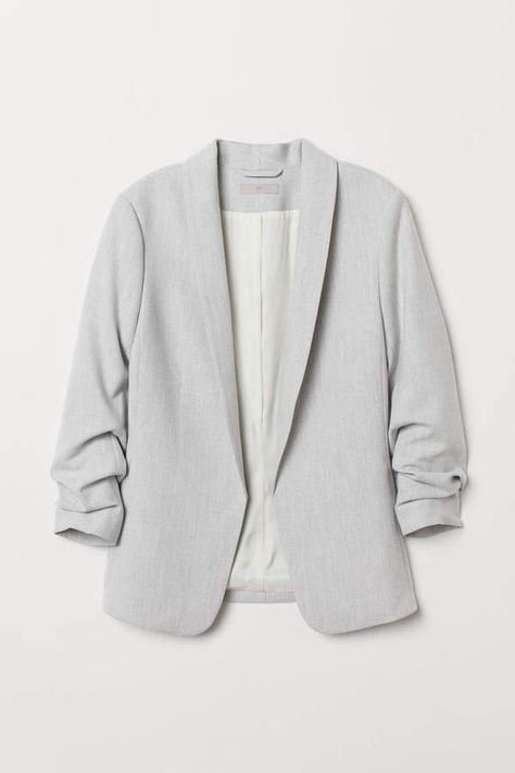 Light Grey Blazer, Open Blazer, Lady Grey, Gathered Sleeves, Grey Blazer, Tailored Jacket, Workout Jacket, Khaki Green, Shawl Collar