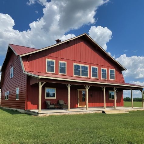 Bold-Red Barndominium House Exterior Elevations Ideas Red Barndominium, Barndominium House, Custom House, Red House, Red Barns, Pole Barn, Coastal Homes, Barndominium, Design Planning