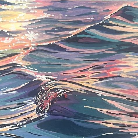 Gouache Boat Painting, Gouache Underwater, Gouache Painting Ocean, Ocean Gouache, Aesthetic Gouache Art, Gouache Painting Ideas, Cityscape Paintings, Painting Journal, Ocean Art Painting