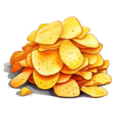 Banana Chips Illustration, Chips Cartoon, Snack Cartoon, Chips Illustration, Squash Chips, Fried Potato Chips, Baked Potato Chips, Fried Potato, Chip Art