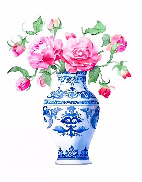 Floral Backdrop Ideas, Ginger Jar Painting, Chinoiserie Paintings, Painted Oyster Shells, Jar Watercolor, Ginger Jar Art, Clay Mud, Colourful Illustration, Chinese Vases