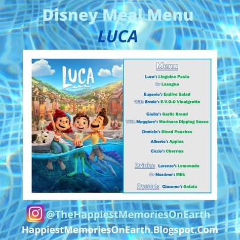 Disney Movie Themed Dinner, Disney Movie Night Menu, Disney Themed Movie Night, Disney Movie Night Food, Pixar Studios, Disney Themed Food, Disney Movie Night Dinner, Disney Menus, Movie Night Dinner