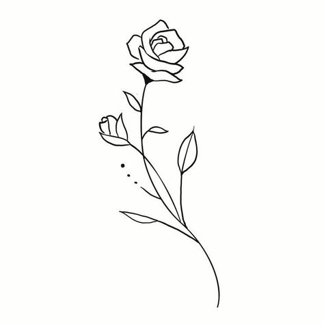 Rose Drawing Simple Tattoo Ideas, Horizontal Rose Tattoo, Hen Tattoo, Rose Drawing Simple, Rose Line Art, Cute Thigh Tattoos, Simple Flower Tattoo, Behind Ear Tattoos, Rose Drawing Tattoo