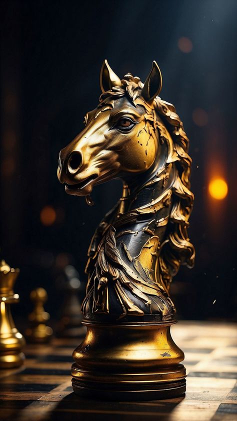 Knight Chess Piece, Black Gold Art, Knight Chess, Chess Master, Horse Wallpaper, Mens Gear, Golden Knights, Chess Pieces, Real Girls