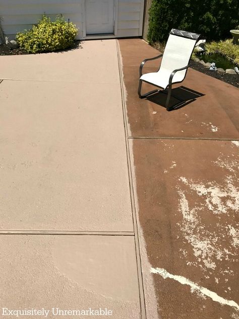 Before And After Painted Cement Patio Painted Cement Patio, How To Paint Concrete, Patio Paint, Diy Concrete Patio, Paint Concrete Patio, Paint Concrete, Concrete Patio Makeover, Painting Cement, Cement Patio