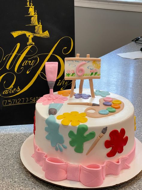 Painting Cake Ideas Birthday, Paint Theme Birthday Cake, Painting Party Cake Ideas, Painting Birthday Party Cake, Artist Theme Cake, Paint Party Cake, Paint Party Cookie Cake, Paint Theme Cake Art Birthday, Painter Cake