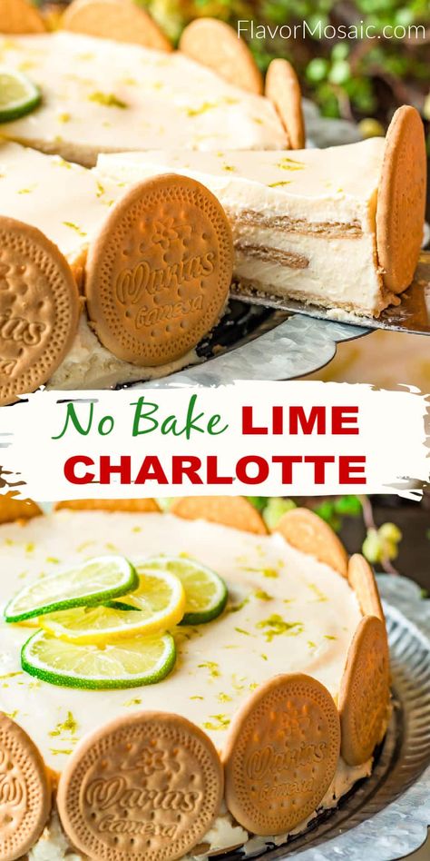 Lime Charlotte Icebox Cake - Flavor Mosaic Lime Icebox Cake, Lime Dessert Recipes, Key Lime Recipes, Refrigerator Cake, Ice Box Cake, Icebox Desserts, Lime Desserts, Lime Cake, Lime Recipes