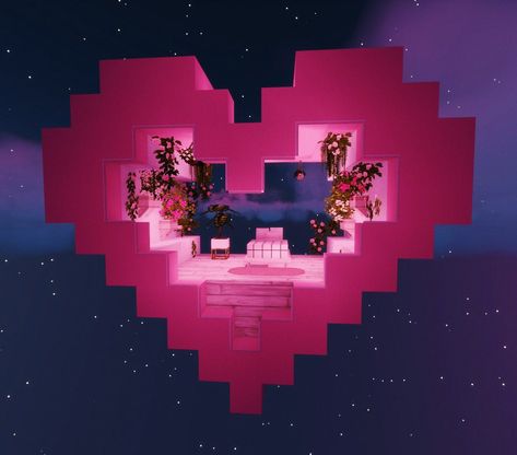 Minecraft Heart, Minecraft Valentines, Case Minecraft, Rumah Minecraft Sederhana, Minecraft Banner Designs, Bangunan Minecraft, Minecraft Banners, Easy Minecraft Houses, Cool Minecraft Creations