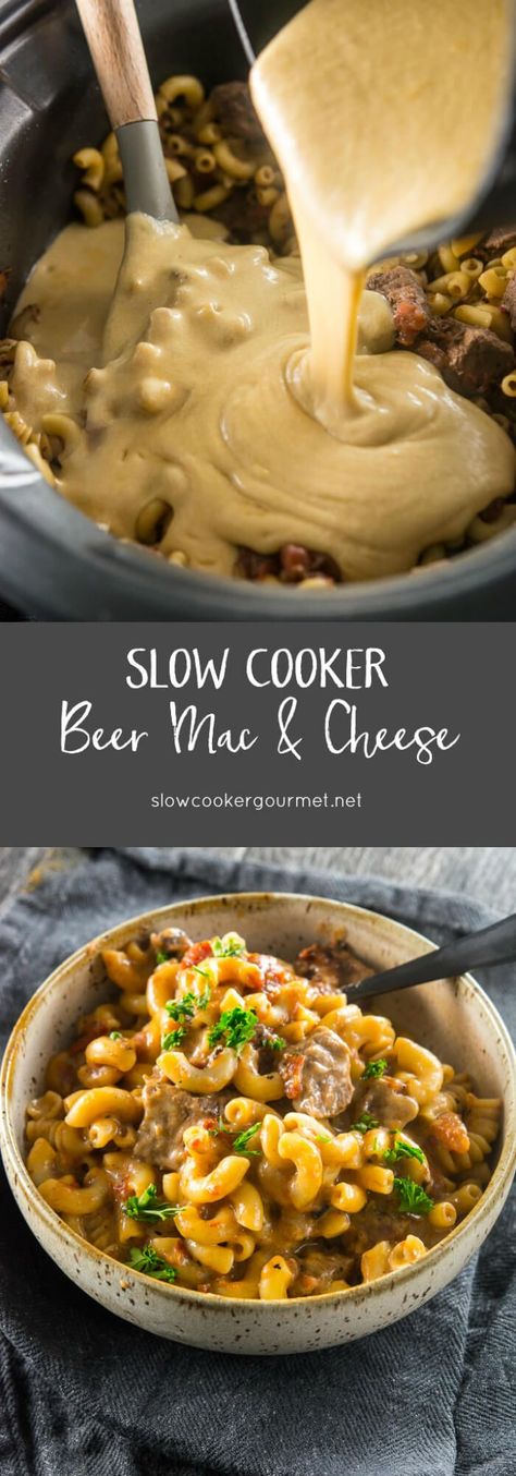 Slow Cooker Beer Mac & Cheese is a grown up twist on a classic family favorite! So delicious, creamy and rich you'll never look at mac & cheese the same way again! Beer Mac And Cheese, Cooking With Beer, Tailgate Food, Mac Cheese, Beer Recipes, Slow Cooker Meals, Crock Pot Slow Cooker, Crock Pot Cooking, Slow Cooker Beef