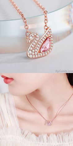 Cute Swan Pink Crystal Rhinestone Pendant Silver Necklace Lover Present Women Necklace #swan #Necklace #fashion #cute Diy Necklace Easy, Crystal Jewelry Diy, Vintage Jewelry Diy, Lover Necklace, Swan Necklace, Diy Ring, Silver Swan, Women Necklaces, Diy Jewelry Inspiration