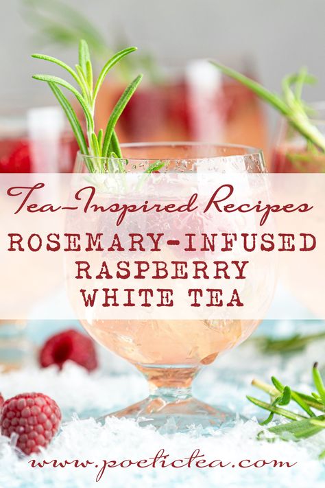 This amazing tea infusion is refreshing and lightly flavored with raspberries and rosemary, making it the perfect summer tea party recipe! This is an easy iced tea recipe using "Villanelle", Poetic Tea's organic silver needle white tea (but any unblended white tea will do the trick) and it's PINK!!! #poetictea #icedtea #teaparty #teatime #whitetea #recipe #tea #poetic Alcoholic Tea Party Drinks, Iced White Tea Recipe, White Tea Recipe, Tea Party Drinks, Sweet Lemonade Recipe, Ice Tea Bar, Boozy Tea, Easy Iced Tea, Fun Coffee Drinks