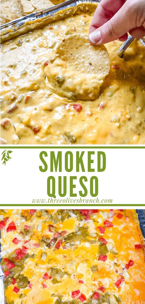 Smoked Cheese Dip, Summer Bbq Appetizers, Queso Dip Velveeta, Smoked Queso Dip, Summer Dip Recipes, Queso Dips, Cheddar Cheese Dip, Smoked Queso, Velveeta Recipes