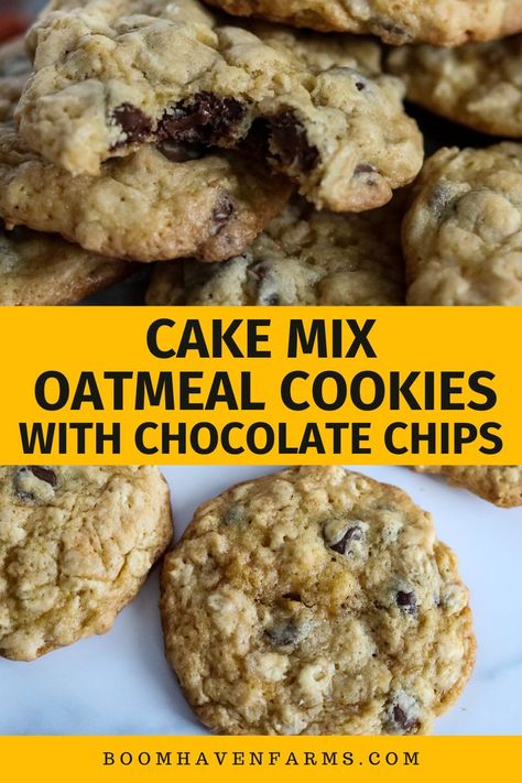 Treat yourself to a semi-homemade delight with these flavorful Cake Mix Oatmeal Cookies. Made with a box of yellow cake mix, these cookies are elevated with the addition of hearty oats and luscious chocolate chips. Quick to prepare and bursting with flavor, these cookies are perfect for satisfying your sweet tooth. Indulge in this delightful combination of oatmeal and chocolate chip goodness!