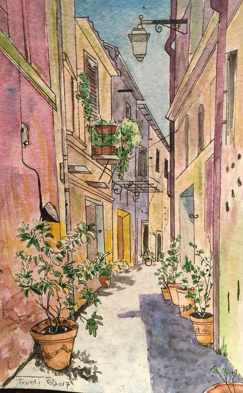 European Watercolor, Italian Architecture Drawing, Buildings Watercolor Paintings, City Watercolor Painting Easy, Street Sketch Urban Sketchers, Watercolour Buildings Simple, Urban Watercolor Sketching, City Painting Easy, Watercolor Urban Sketching