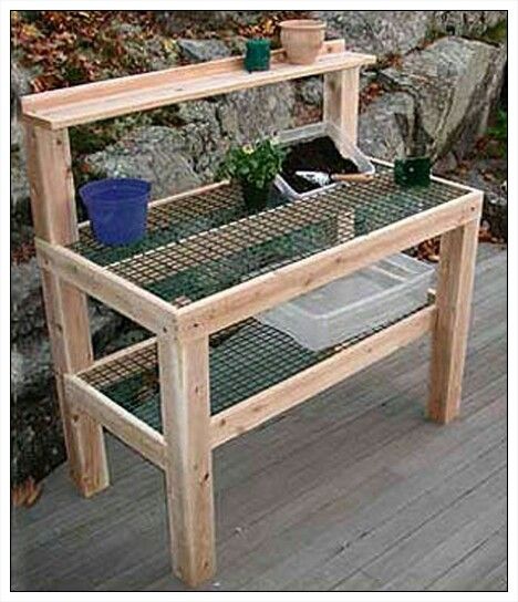 Potting station. Planting Station, Plant Shelves Outdoor, Potting Station, Outdoor Potting Bench, Vegetables Garden, Garden Bench Diy, Garden Plant Stand, Garden Houses, Potting Table