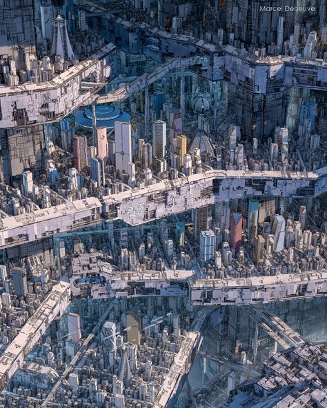 ArtStation - A Thousand Plateaus, Marcel Deneuve Backgrounds Reference, Ville Cyberpunk, Mega City, Sci Fi City, Fantasy Concept, Cyberpunk City, Fantasy City, Futuristic City, Future City