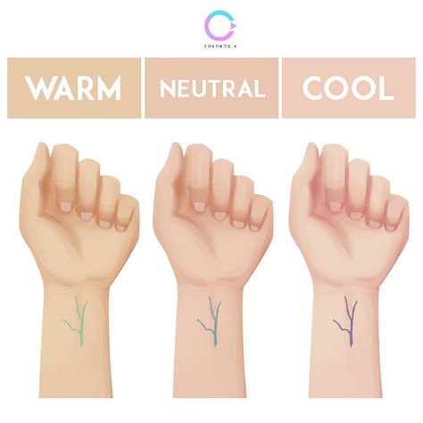 Colorogia on Instagram: “🌛How to find your Undertone🌜 Vein test. Look at your inner wrist, if your veins appear blue-ish then you are cool tone. But if it appears…” Vein Color Undertones, Vein Color Skin Tone, Undertone Skin Chart Vein, How To Find Your Undertone, Blue Veins Skin Tone, Undertone Test, Colour Correcting Makeup, Find Your Undertone, Makeup Theory