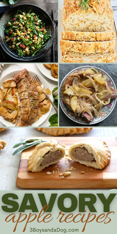 Make up some of these Savory Apple Recipes! From brunch to dinner, here are several delicious dishes that'll make your taste buds go wild! #applefordinner #savoryapplerecipes #fallflavors #3boysandadog Dinners With Apples, Apple Dinner Ideas, Savory Apple Recipes Dinners, Savory Apple Dishes, Apple Recipes For Dinner, Dinner Recipes With Apples, Apple Dinner Recipes, Leftover Apples Recipes, Apple Recipes Savory