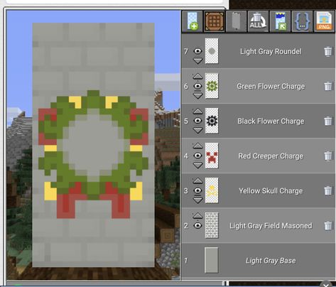 Cross Banner Minecraft, Minecraft Christmas Banner Designs, Banner Minecraft Tutorials Cute, Christmas Banners Minecraft, Christmas Decor Ideas Minecraft, Minecraft Star Banner, Minecraft Bedrock Banner Designs, Minecraft Christmas Banner, Mincraft Baners