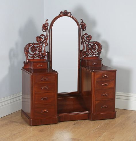 Antique Dressing Table With Mirror, Table With Round Mirror, Dressing Table Antique, Table Mirror Design, Dressing Table Mirror Design, Antique Dressing Table, Beautiful Bed Designs, Rosewood Furniture, Dressing Table With Mirror