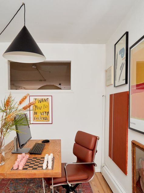 This Physician’s Loft Is a Laboratory for His Interior Design Side Hustle My Studio Apartment, Tiny Office, Soho Loft, Scandi Interiors, Tiny Closet, Long Sofa, Ikea Cabinets, Tiny Bedroom, Home Office Space