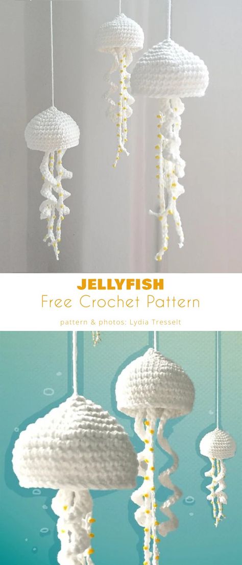 Crochet Jellyfish Wall Hanging, Crochet Hanging Jellyfish Pattern, Big Jellyfish Crochet Pattern Free, Crochet Jellyfish Decor, Mini Crochet Jellyfish, Free Crochet Pattern Jellyfish, Crochet Jelly Fish Free Patterns, Large Jellyfish Crochet Pattern Free, Jellyfish Pattern Crochet