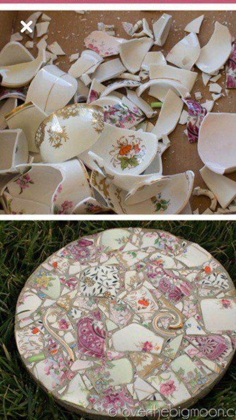 Teacup Mosaic, Mosaic Stepping Stones, China Crafts, Garden Stepping Stones, Mosaic Garden, Broken China, Memorial Garden, Mosaic Projects, Mosaic Diy