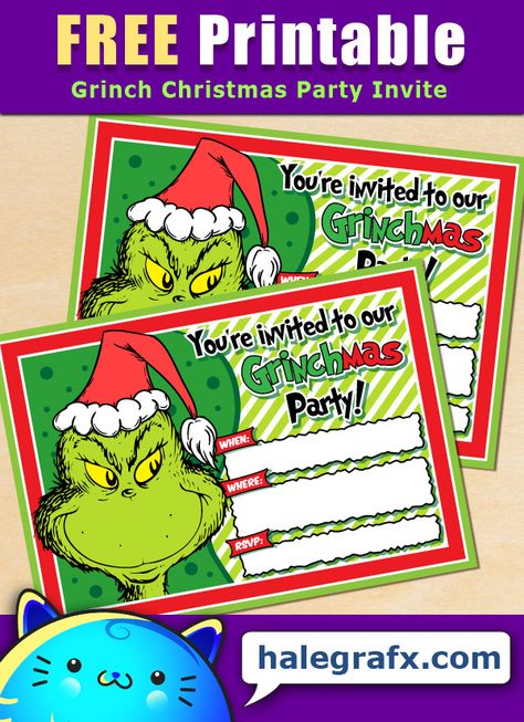 FREE Printable Grinch Christmas Party Invitation The Grinch Book, Free Printable Grinch, Grinch Themed Christmas Party, Christmas Party Invitations Free, The Grinch Movie, Grinch Christmas Party, Whoville Christmas, Christmas Movie Night, Christmas Party Invitation Template