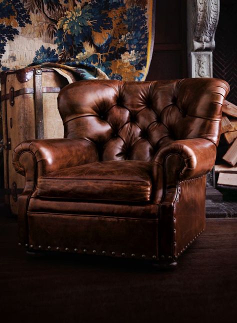 The Home Office | Ralph Lauren Ottoman Furniture, Leather Club Chairs, Decoration Inspiration, Club Chair, Leather Furniture, Ralph Lauren Home, Leather Chair, Club Chairs, Chair And Ottoman