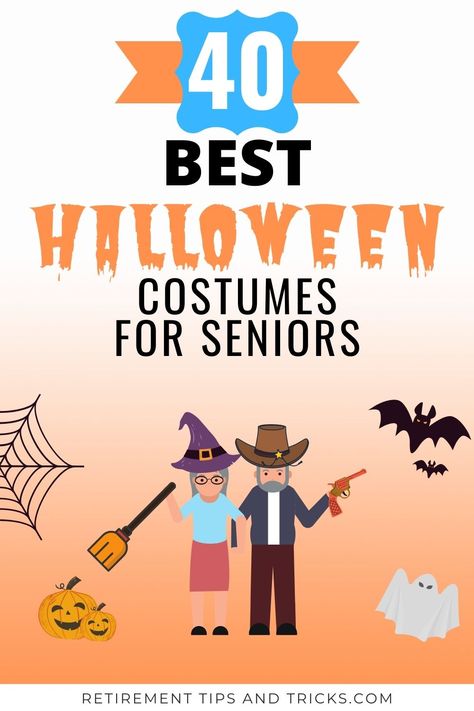 The spookiest day of the year is coming and you’re looking for an awesome Halloween costume. No need to look further because I’ve listed the best Halloween costumes for seniors in this article. #halloween #halloweencostumes #costumesforretirees #costumesforseniors #halloweencostumesforseniors #halloweeninretirement #retirement #retirementhalloweenideas #halloweenideas Easy Halloween Costumes For Senior Citizens, Assisted Living Halloween Costumes, Costumes For Older Women Over 50, Nursing Home Costumes, Elderly Halloween Costume, Halloween Costumes For Nursing Homes, Diy Senior Citizen Costume, Halloween Costumes For Older Adults, Halloween Costumes For Grandmas