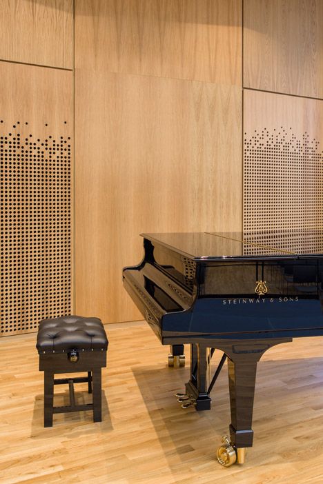 Music Class Design, Amphitheater Architecture, Plywood Wall Paneling, Auditorium Design, Church Interior Design, Surrey England, Ventilation Design, Music Studio Room, Boarding House