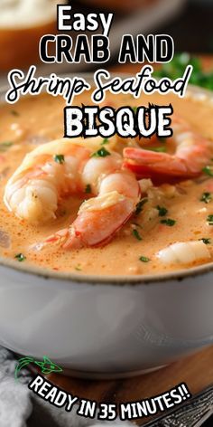 Easy Crab and Shrimp Seafood Bisque Recipe Crab And Shrimp Seafood Soup, Shrimp And Seafood Bisque, Crab And Shrimp Soup Recipes, Crab Shrimp Bisque Soup, Seafood Broth Soup, Easy Shrimp Bisque Recipe, Seafood Soup With Crab And Shrimp, Seafood Bisque Soup, Creamy Shrimp And Crab Seafood Bisque