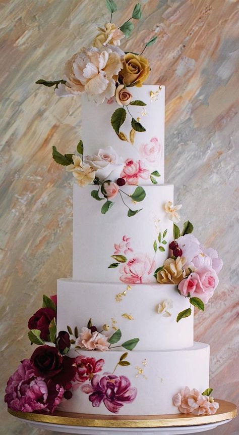 Wedding Cake Styles, Hand Painted Wedding Cake, Cake Styles, Contemporary Wedding Cakes, Cake Elegant, Painted Wedding Cake, Painted Cake, Wedding Color Palettes, Themes Wedding