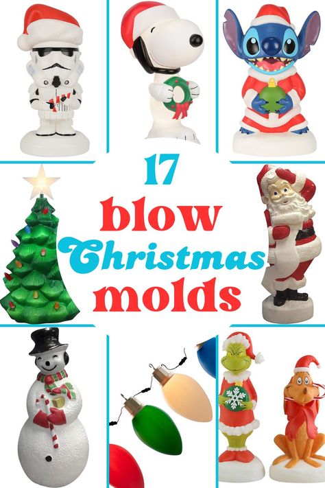 17 Christmas Blow Molds (2024) | Chica and Jo Blow Molds Christmas, Christmas Blow Molds, Blow Mold Christmas, Pole Sign, Blow Molds, Shiny Brite Ornaments, Grinch Stole Christmas, Frosty The Snowmen, Gold Candles