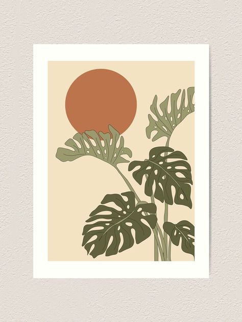 Monstera Wall Art, Monstera Plant Painting, Monstera Mural, Monstera Plant Art, Aesthetic Screen, The Sun Art, Monstera Print, Painting References, Boho Prints