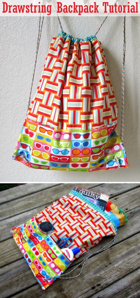 Cheap Daily Use Drawstring Backpack, Sew A Drawstring Backpack, Draw String Backpack Pattern Free, Simple Drawstring Backpack Pattern, Cheap Drawstring Bag With Adjustable Strap, Drawstring Backpack Pattern, Drawstring Backpack Tutorial, Handbags Diy, Diy Beach Bag