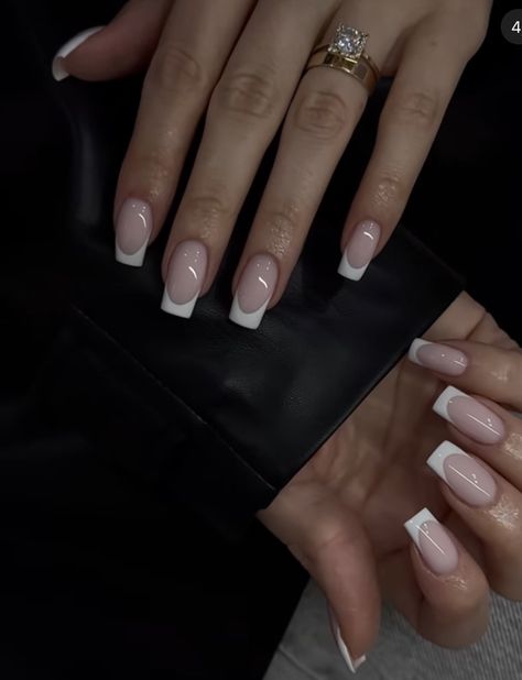 Short Medium French Tip Nails, Clean Girl Nails Coffin, Long Square Nails French Tip, Clean Girl Nails Square, Basic French Tip Nails, Tapered Square French Tip Nails, Long Coffin French Tip, French Nails Ballerina, Nails French Square