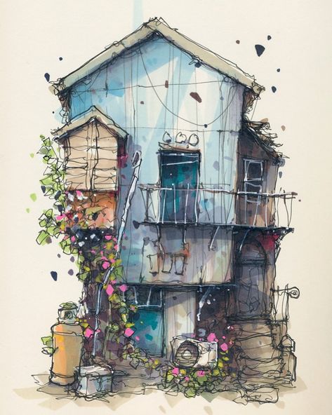 Albert Kiefer, Watercolor Architecture, Architecture Sketchbook, Building Illustration, House Sketch, Architecture Design Sketch, Architecture Drawing Art, Architectural Sketch, Architecture Painting