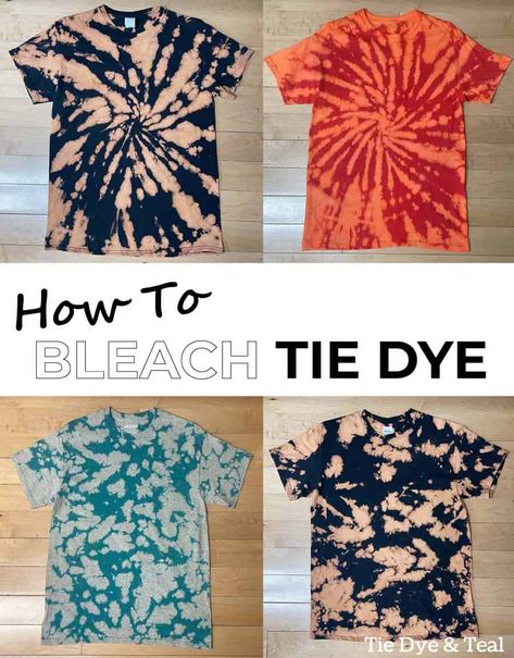 Fall Tie Dye Colors, Spiral Bleach Tie Dye, Tye Dye Black Shirt With Bleach, Bleach Tie Dye Patterns, Bleach Tye Dye Patterns, Bleach Tye Dye Shirt Diy, Unique Tye Dye Patterns, Ice Bleach Tie Dye, Bleach Tie Dye Patterns Techniques