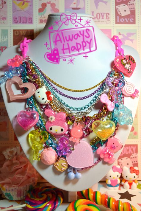 CUTE NECKLACE Decora Necklace, Decora Jewelry, Harajuku Decora, Kawaii Charms, Kitty Necklace, Kandi Kid, Kawaii Jewelry, Special Necklace, Colorful Accessories