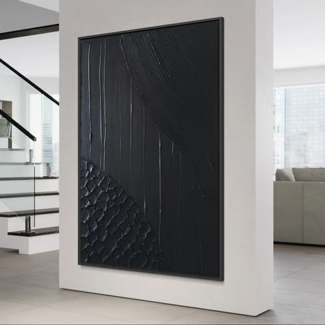 Black Minimalist Plaster Art Canvas Original Painting 3d - Etsy Textured Plaster Art, Plaster Art Canvas, Midcentury Modern Wall Art, Textured Plaster, Stick On Mirror, Wall Art Textured, Wooden Pattern, Painting 3d, Black Minimalist